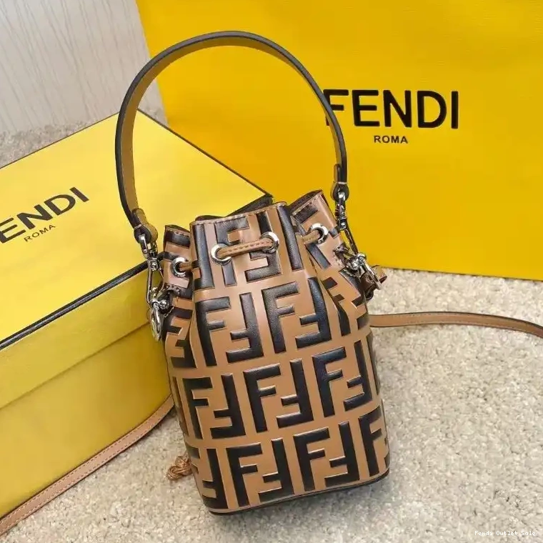 Cheap In Bucket Motif Mon Tresor Khaki Bag Calf FF Leather Fendi Mini 0623